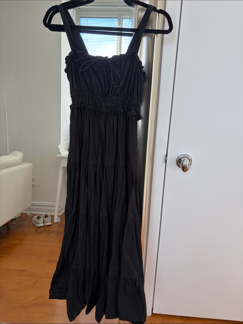 J. Crew Black Tiered Maxi Dress with Smocked Waist